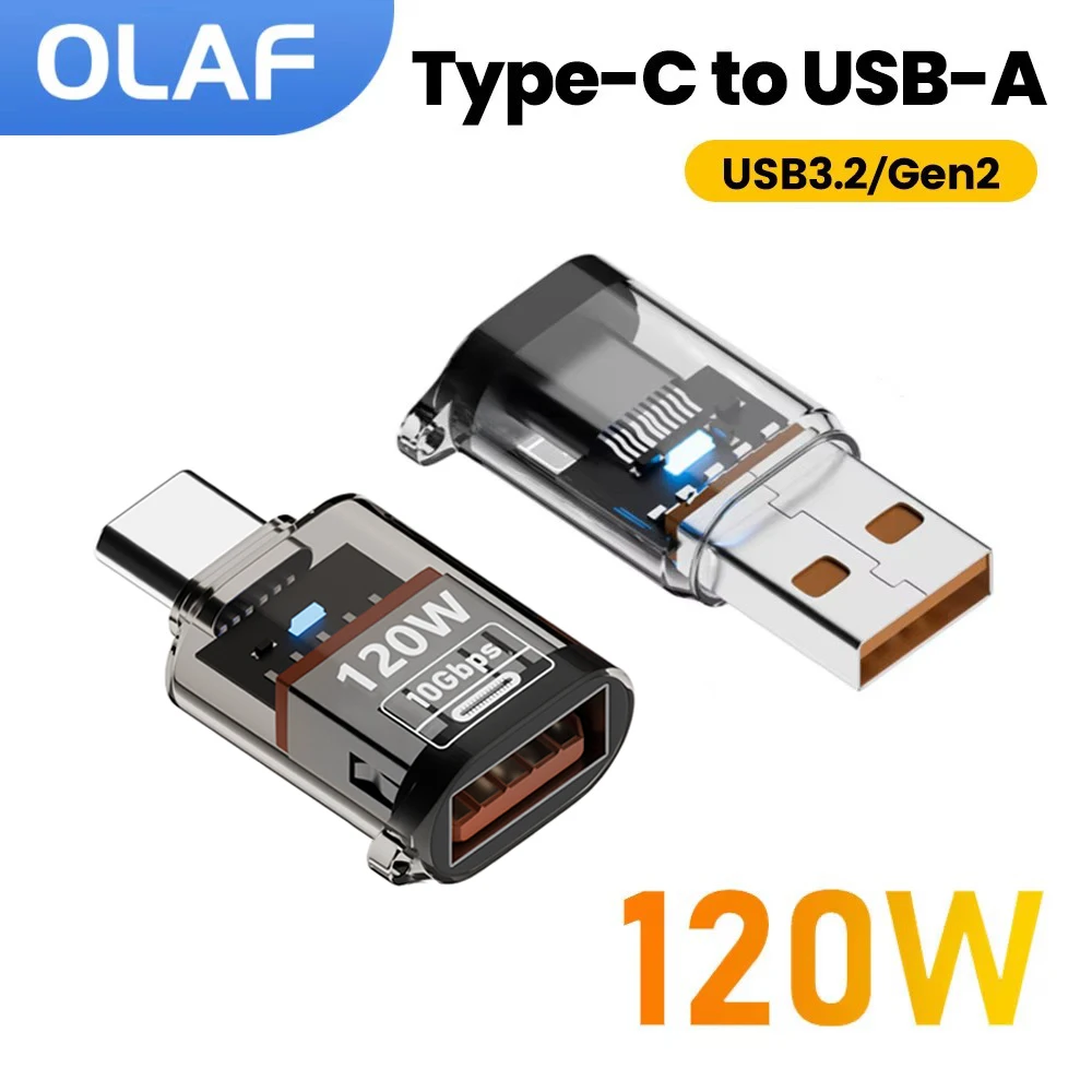 Olaf 120W Adapter USB typu C na USB A OTG Złącze USB 3.2 na typ C do szybkiego ładowania iPhone 15 16 Macbook iPad Huawei P60Xiaomi