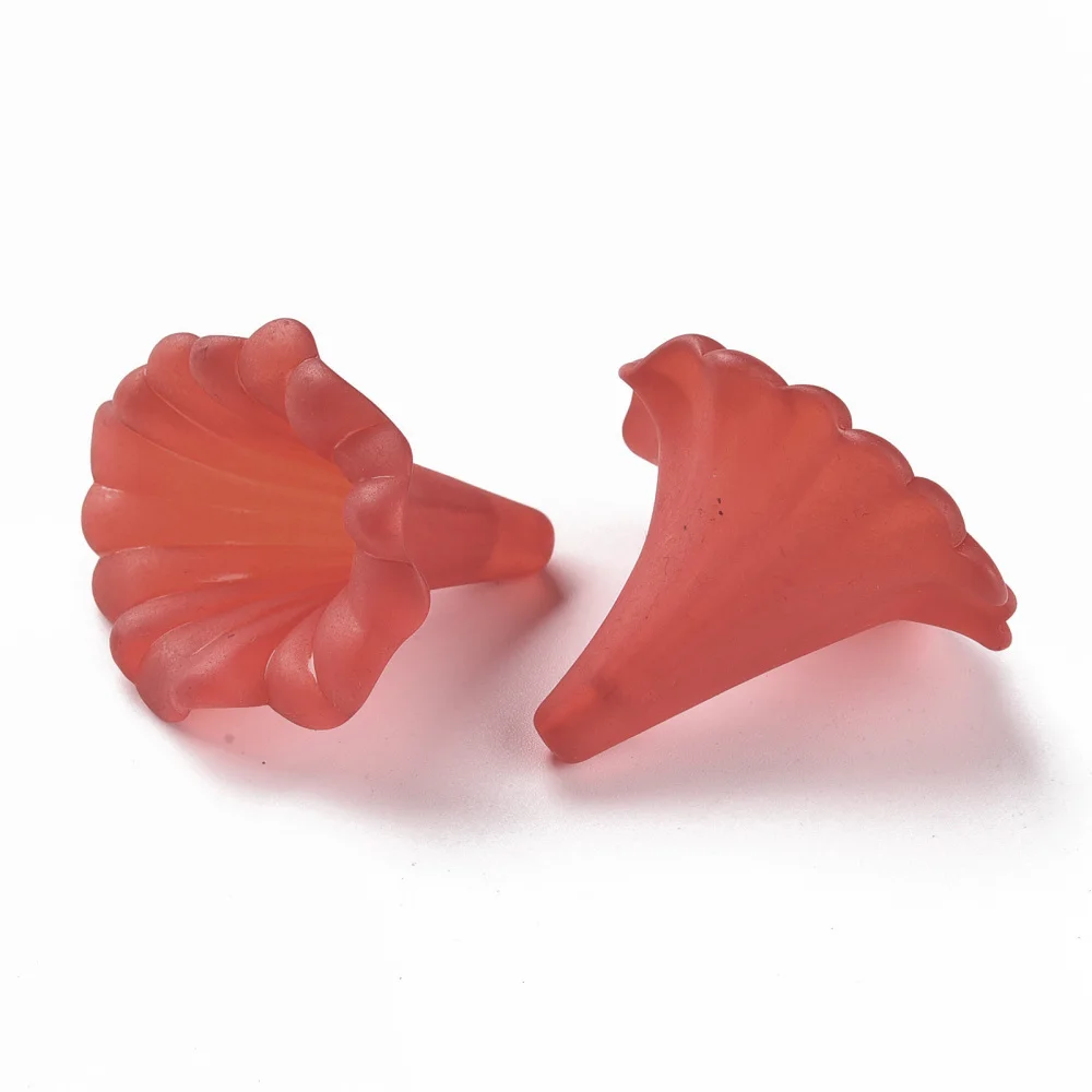 10PCS Transparent Acrylic Beads Calla Lily Frosted FireBrick 40.5x33x35mm Hole: 1.8mm