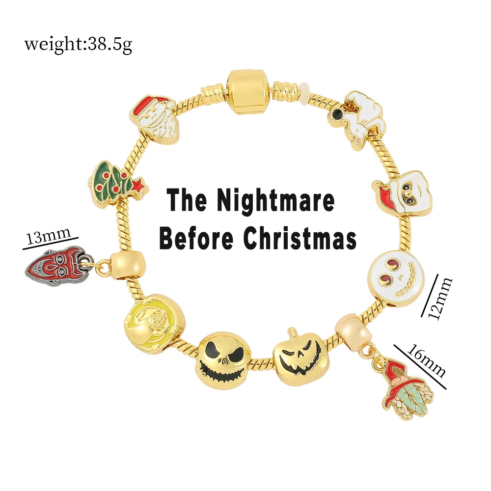 The Nightmare Before Christmas Bracelets Jack Skellington and Sally Pendant Bangle Charm Bracelet for Women Jewelry