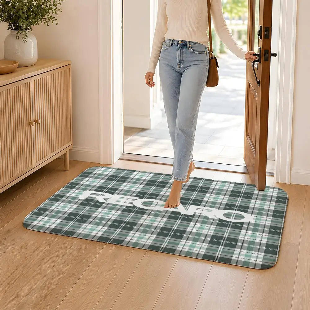 R-Recaros Logo Floor Mat Flannel Rug Non Slip Absorbent Soft Washable For Entryway Hallway Bathroom Kitchen Decor