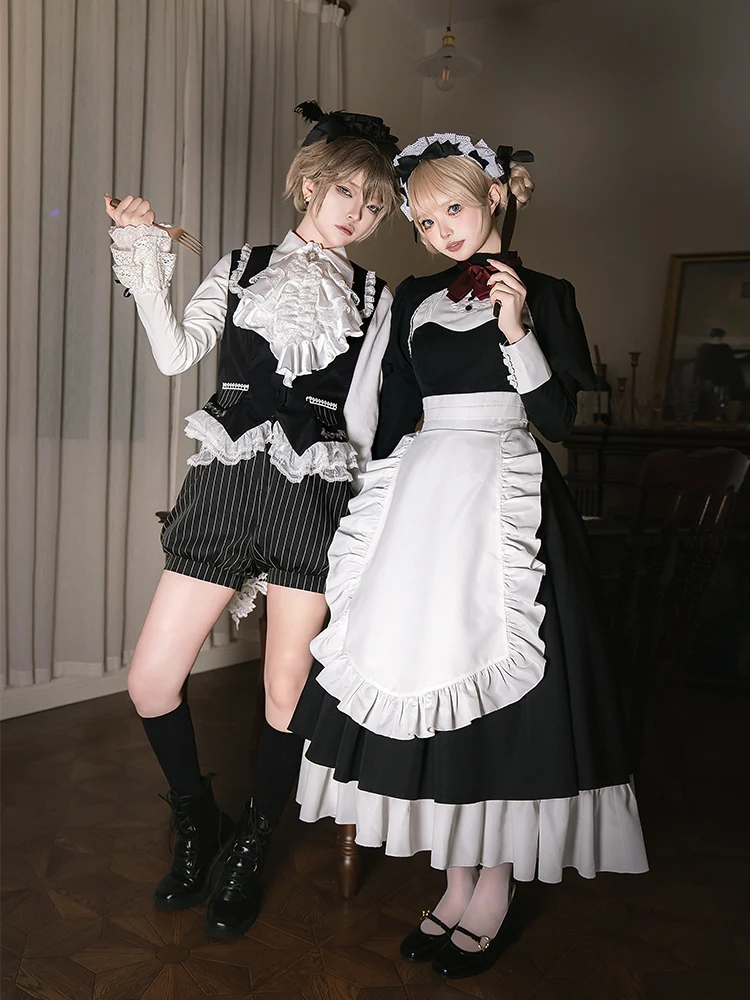 Originele Hemdvest Short Flikker/Meid Op Twin Lolita Jurk Vintage Gothic Lolita Set Met Lange Mouwen Met Puji