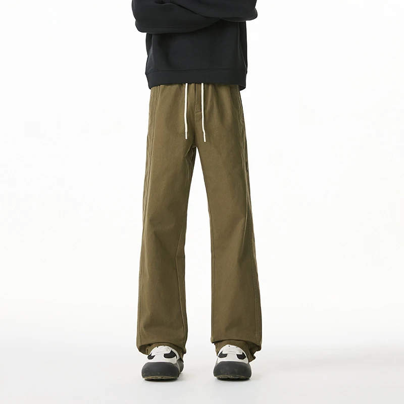 Men's Retro Casual Twill Long Pants Loose Straight Leg Sports Trendy Versatile Wide Leg Drapey Quality Outerwear