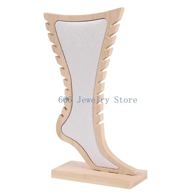

F2TD Foot Shaped Multi Level Bamboo Jewelry Showcase Rack Layered Display Stand for Accessories Earrings Necklaces Holder