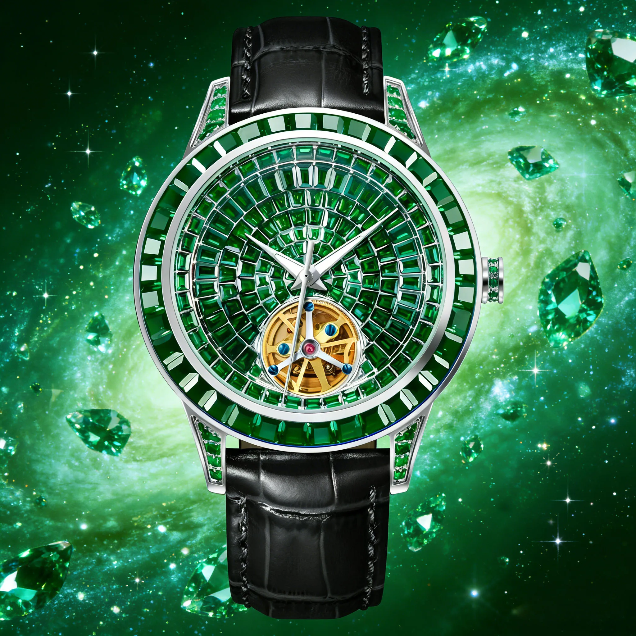 PINDU New Diamond Tourbillon Mechanical Men's Watch Men's Genuine Leather Luminous Waterproof Mechanical