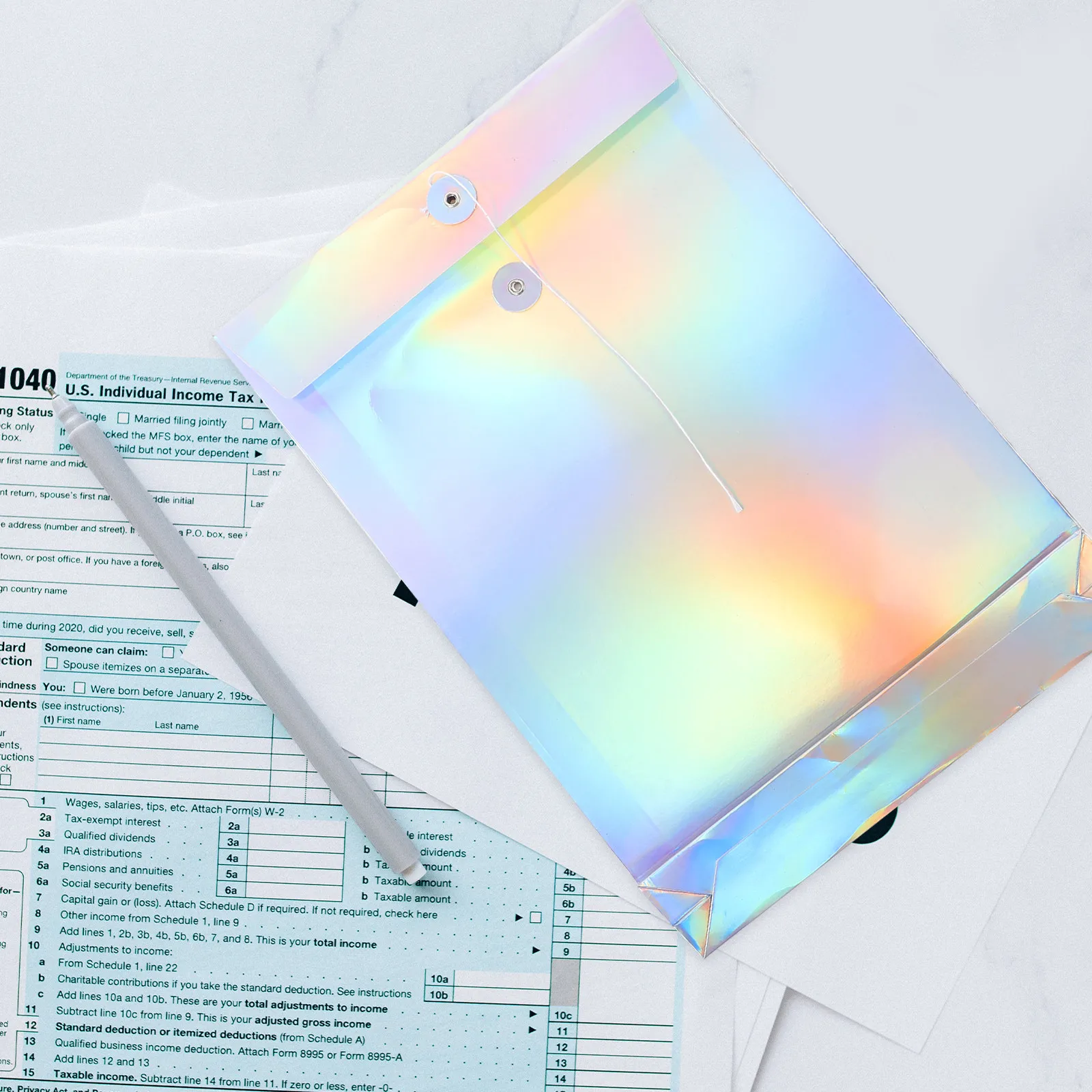 

3Pcs Clear File Bags Holographic Document Folders with Rope Closure Thickened File Pocket Organizer for Receipts Coupons Tickets