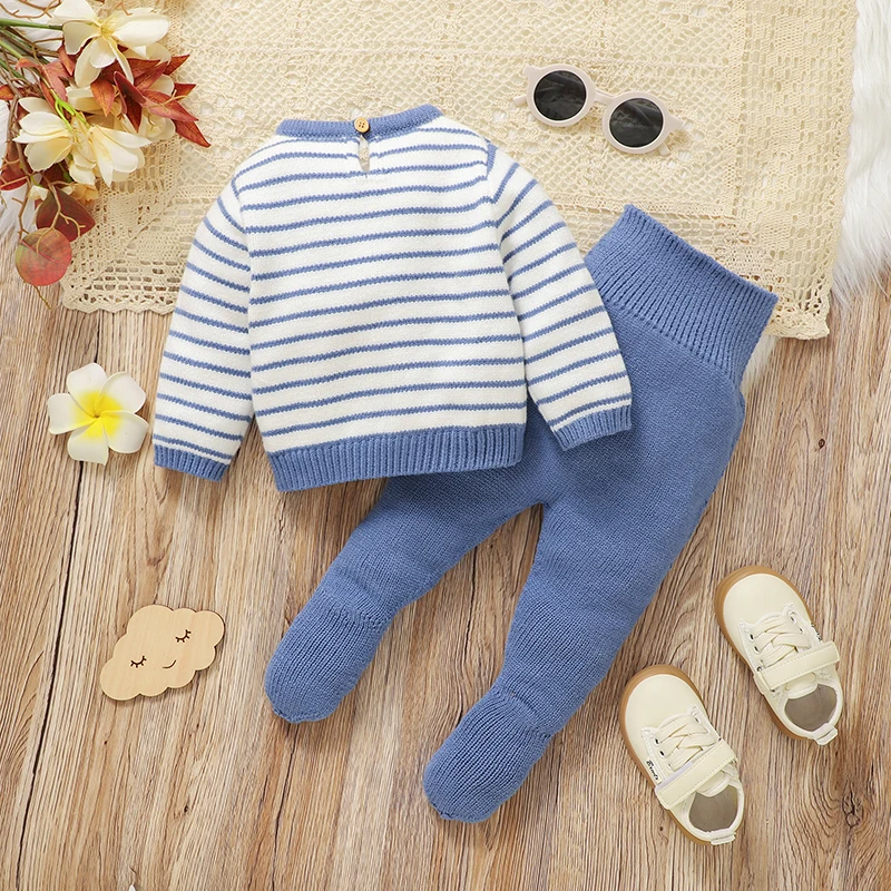 Newborn Baby Clothes Sets Knitted Children Pollover Cute Bear +Trousers 2PCS Infant Girls Sweater Pants Long Sleeve Warm Autumn