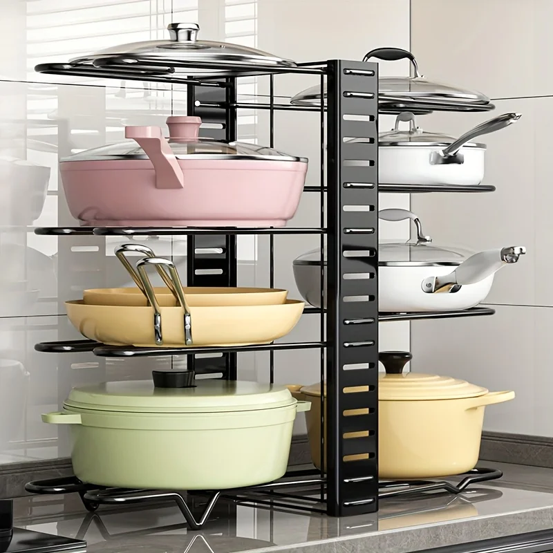 5/8 Tiers Pan Pot Organizer Rack DIY Adjustable Cabinet Pantry Pots Lids Storage Rack Kitchen accessories Organization 식기건조대