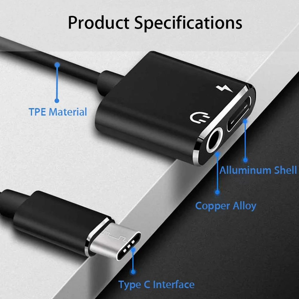 3.5mm Earphone Jack Audio Cable USB C Adapter Earphone Adapter Type-C Audio Splitter Type C To 3.5 mm