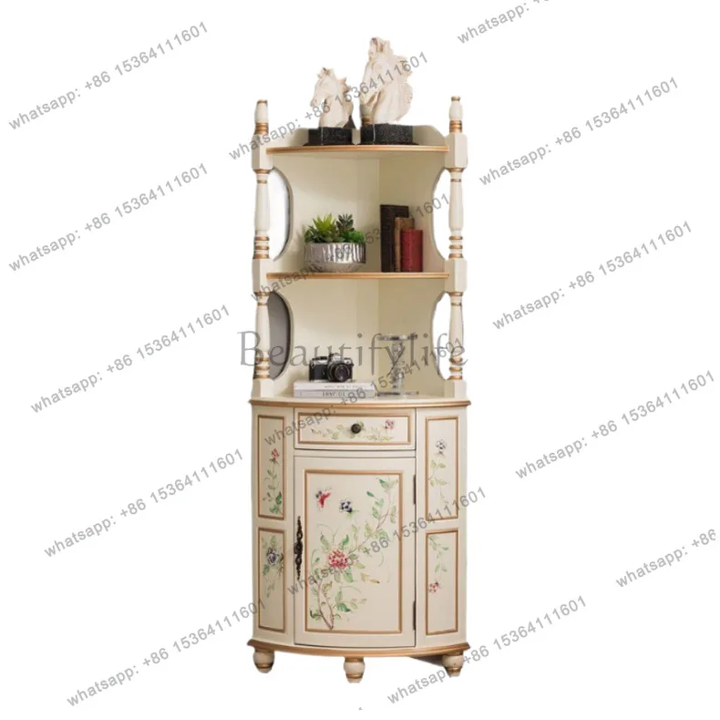 

European corner cabinet solid wood rural porch cabinet corner storage bookshelf