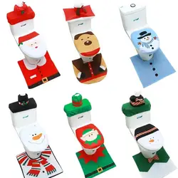 Toilet Foot Pad Seat Cover Cap Christmas Decorations Happy Santa Toilet Seat Cover and Rug Bathroom Accessory Santa Claus 1Set