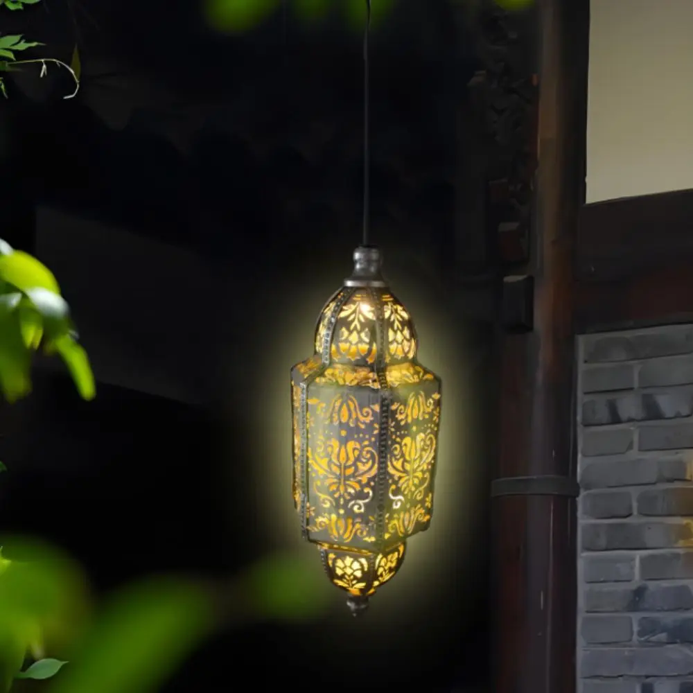 Solar Powered Solar Lantern Lithium Battery Iron Art Moroccan Lantern Hollowed-out Waterproof Outdoor Decoration