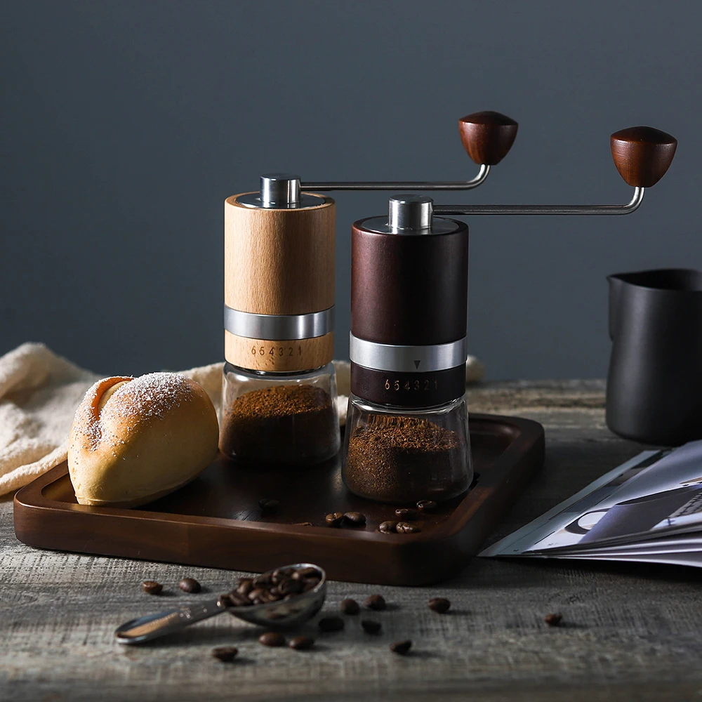 New Arrival Kitchen Gadgets: Wooden Manual Coffee Bean Grinder with Stainless Steel Burr and Adjustable Grind Settings