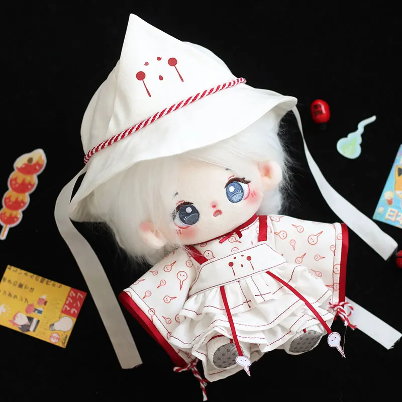 Anime 20cm Plush Doll Clothes Cute Ghost Cake Skirt Kimono Crying Ghost Blue White Top Shorts Set Back School Season Gift