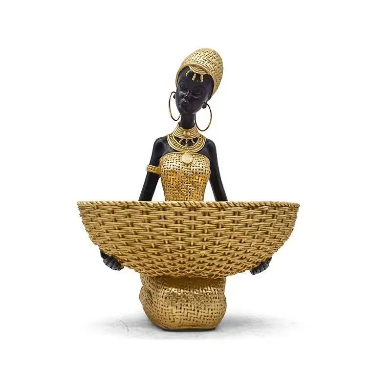 African Style Resin Woman Sculpture Decor With Storage Box Handcrafted Tribal Home Decor Resin Organizer Home Jewelry Storage