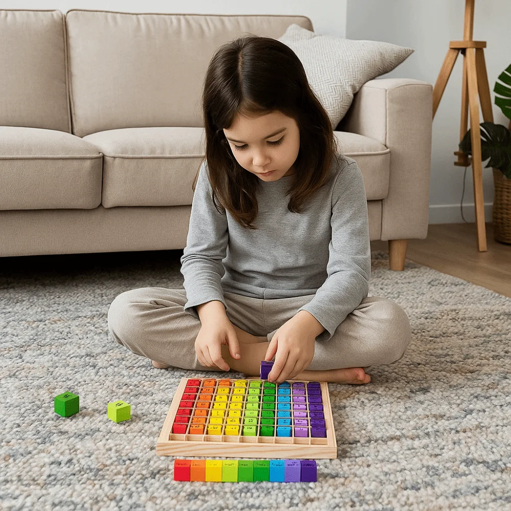 Blocs de comptage, tableau de Multiplication, planche interactive en bois, jouet éducatif mathématique, stimulation du cerveau coloré