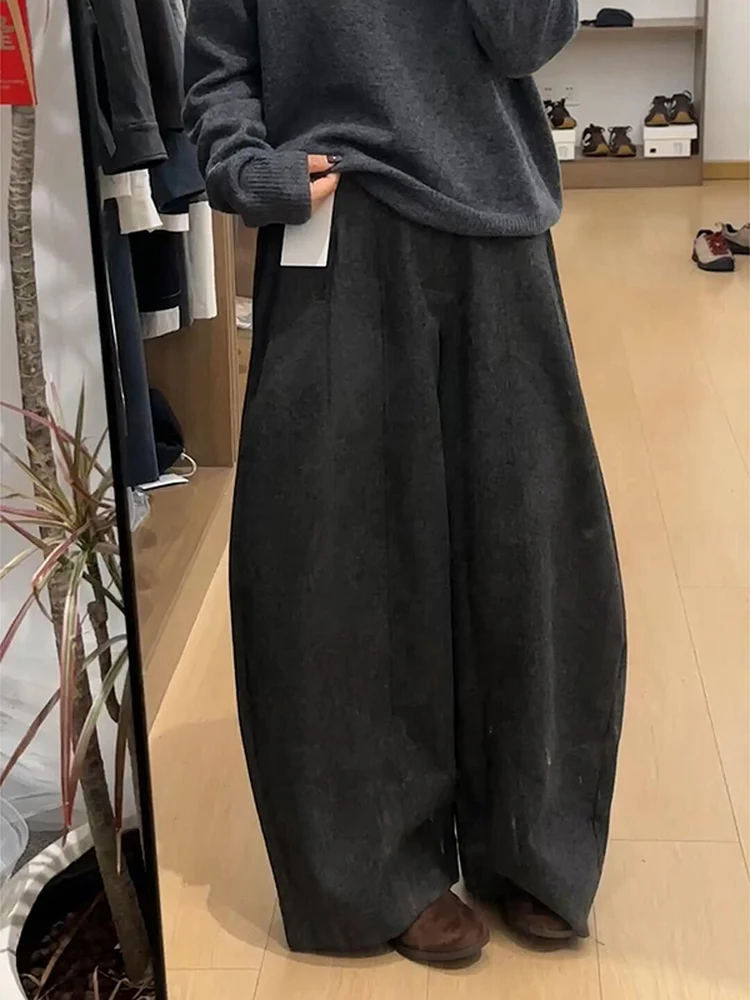 Chic Korean Style Women's Casual Pants Loose Fit Soft Texture Grey Black Knife  Autumn Winter Trendy Straight Leg Trousers