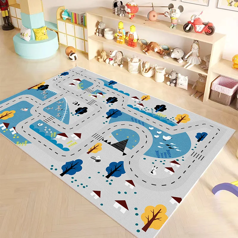 VIKAMA Cartoon Four Seasons Early Education Children's Rolling Pad, Living Room Crystal Felt Carpet, Home Decoration