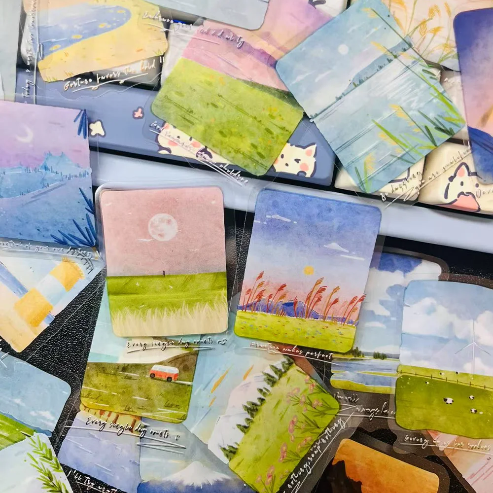 50pcs ภูมิทัศน์สติกเกอร์ภูมิทัศน์ภาพวาดตกแต่งแล็ปท็อป Scrapbooking คู่มือไดอารี่ DIY แก้วอัลบั้มสติกเกอร์กันน้ํา