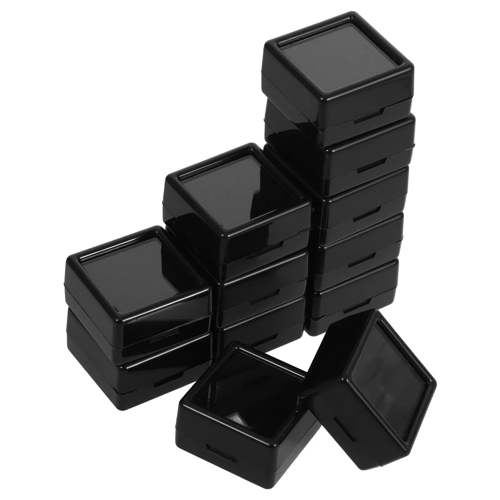 12Pcs Elegant Display Box Small 1.1x1.1x0.65inch Transparent Glass Top Jewelry Organizer for Diamond Mineral Rock