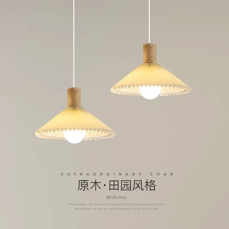 

Скандинавский минималистичный подвесной светильник со плиссированным минималистичным изголовьем из цельного дерева для спальни, креативный деревянный японский подвесной светильник