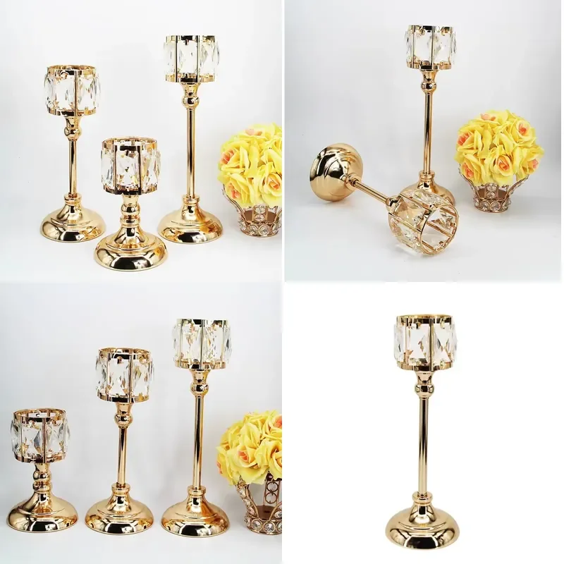 for Crown Shaped Golden Crystal Tea Candle Holder Vintage Style Suitable for Wedding Decoration
