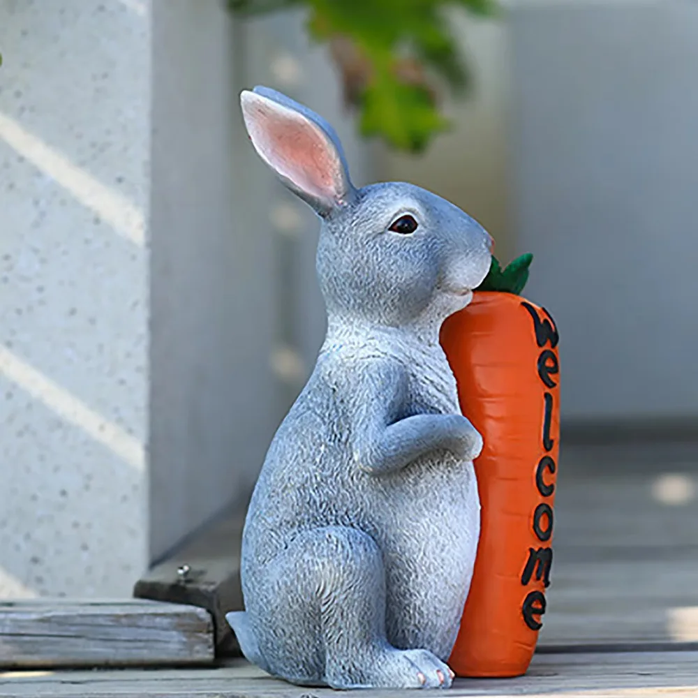 Simulation Easter Rabbit Statue Hand Painted Fade Resistant Resin Bunny Ornament Waterproof Garden Animals Sculpture Home Decor