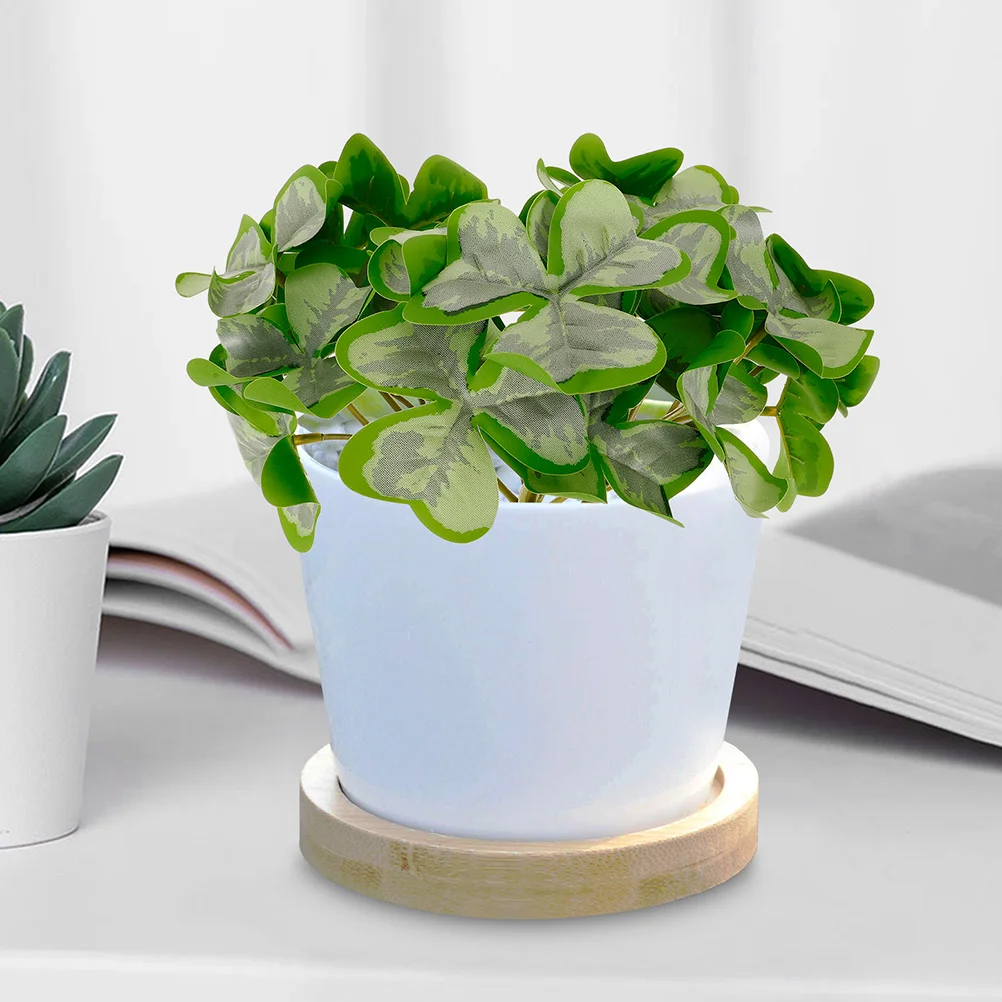 5 قطعة ينبع شامروك الاصطناعي نابض بالحياة ديكور مكتب المنزل فو الخضرة الجدول المركزية داخلي باقة أوراق فو #5