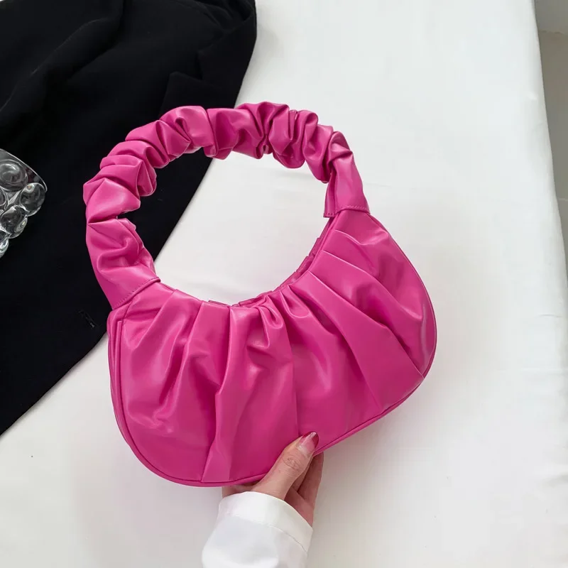 Solid color simple pleated handbag ins shoulder underarm bag handbag