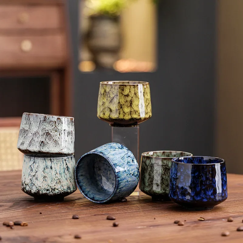 Multicolor Unique Designer Teacup Luxury Chinese Colorful Gift Coffee Cup Latte Latte Ceramic Cup Kiln Turned into Retro Tea Cup