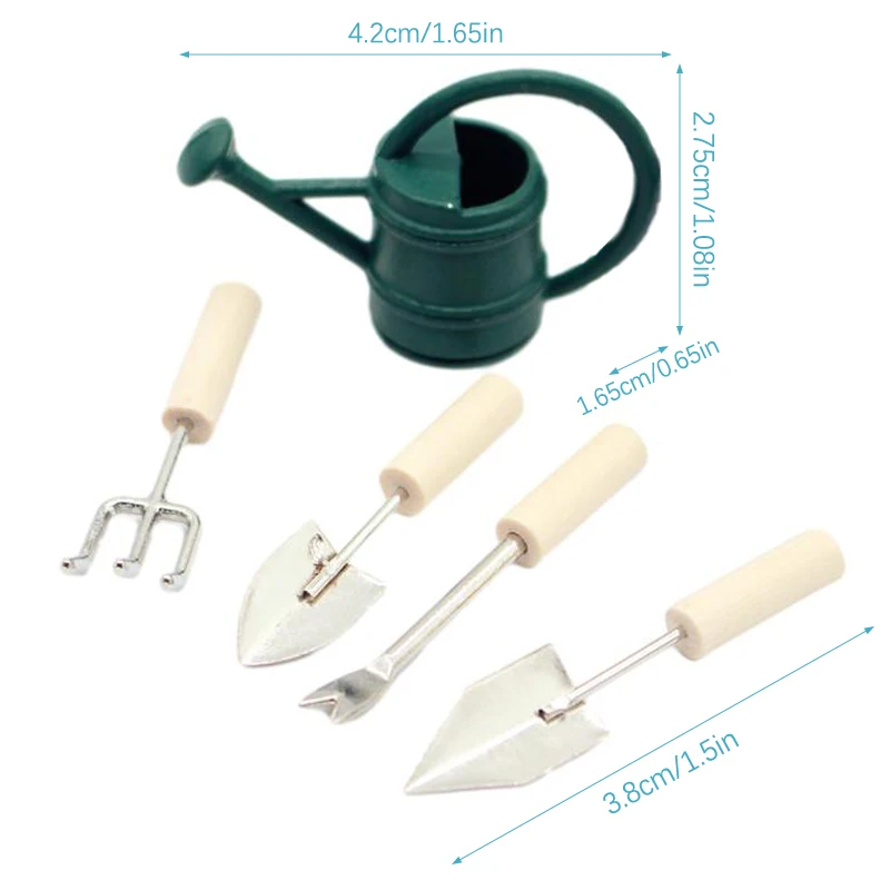 1:12 Poppenhuis Miniatuur Tuingereedschap Gieter Boerderij Gereedschap Tuinier Set Ketel Shovel Vork Buiten Binnenplaats Model Decor Speelgoed