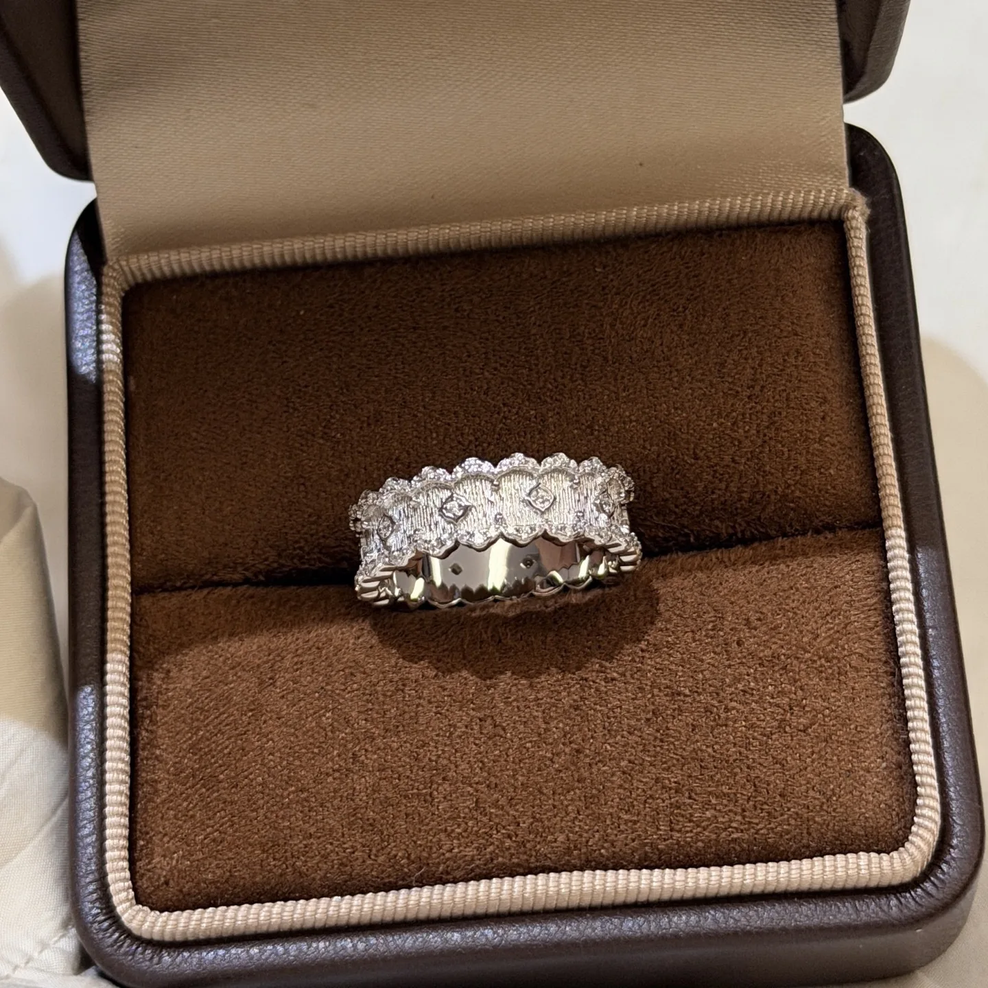Trendy Real 925 Sterling Silver Band Ring For Women Vintage Floral Lace Brushed Texture Rhodium Plated Luxury Fine Jewelry