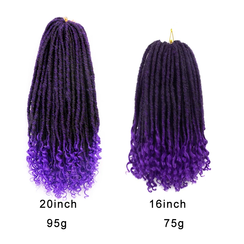 Extensiones de Cabello sintético para mujer negra, trenzas de ganchillo con extremo rizado, rastas, diosa púrpura, 16/20 pulgadas