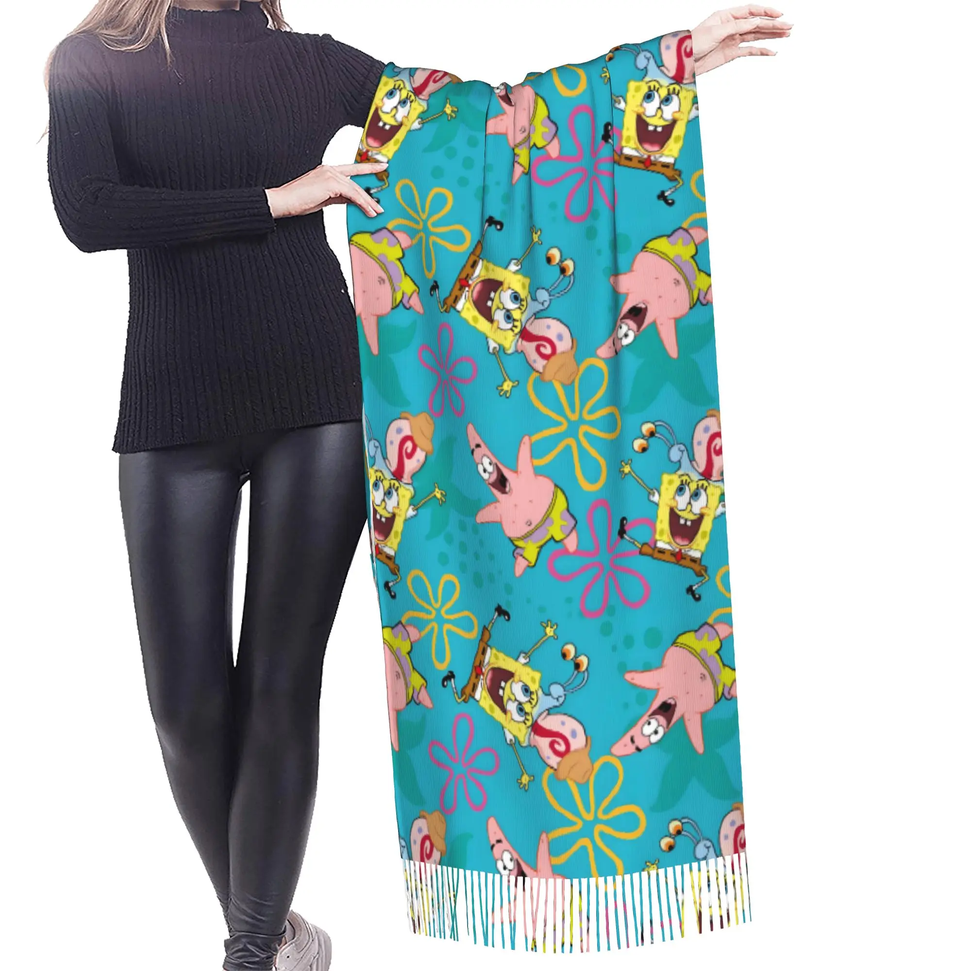 Custom Printed S-Sponges Anime Bobes Scarf Women Men Winter Warm Scarves Starfish Cartoon Shawl Wrap