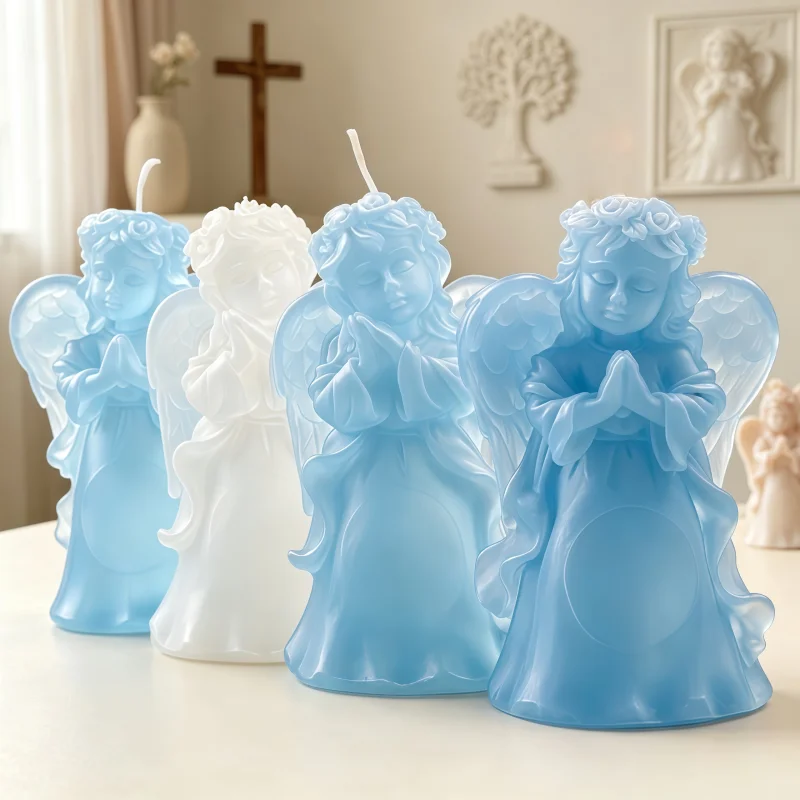 DIY Prayer Angel Aroma Candle Mold Cross Cherub Sea Shell Angel Silicone Candle Resin Soap Plaster Mould Home Baptism Decor Gift