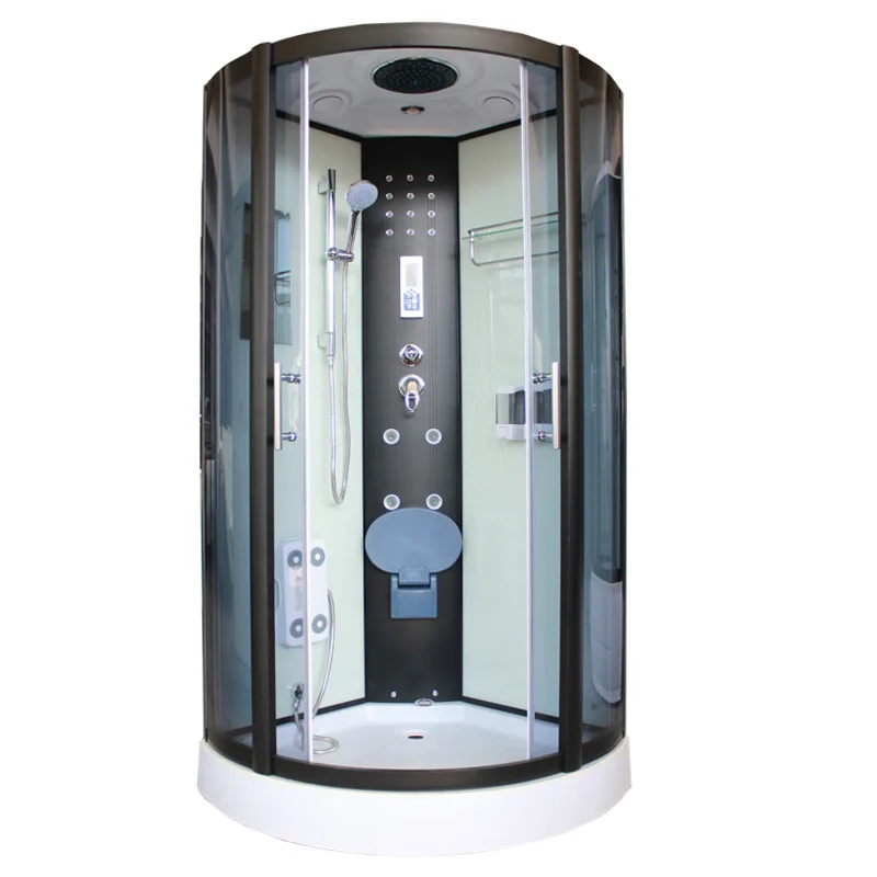 Integral shower room, tempered glass sliding door in the bathroom, integrated bath, sauna, striped shower.