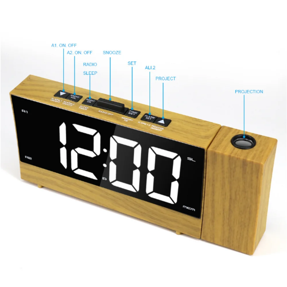 Adjustable Projection Radio LED Electronic Alarm Clock 3D Projector Digital Desktop Night Light Timer USB Charging Table Clock