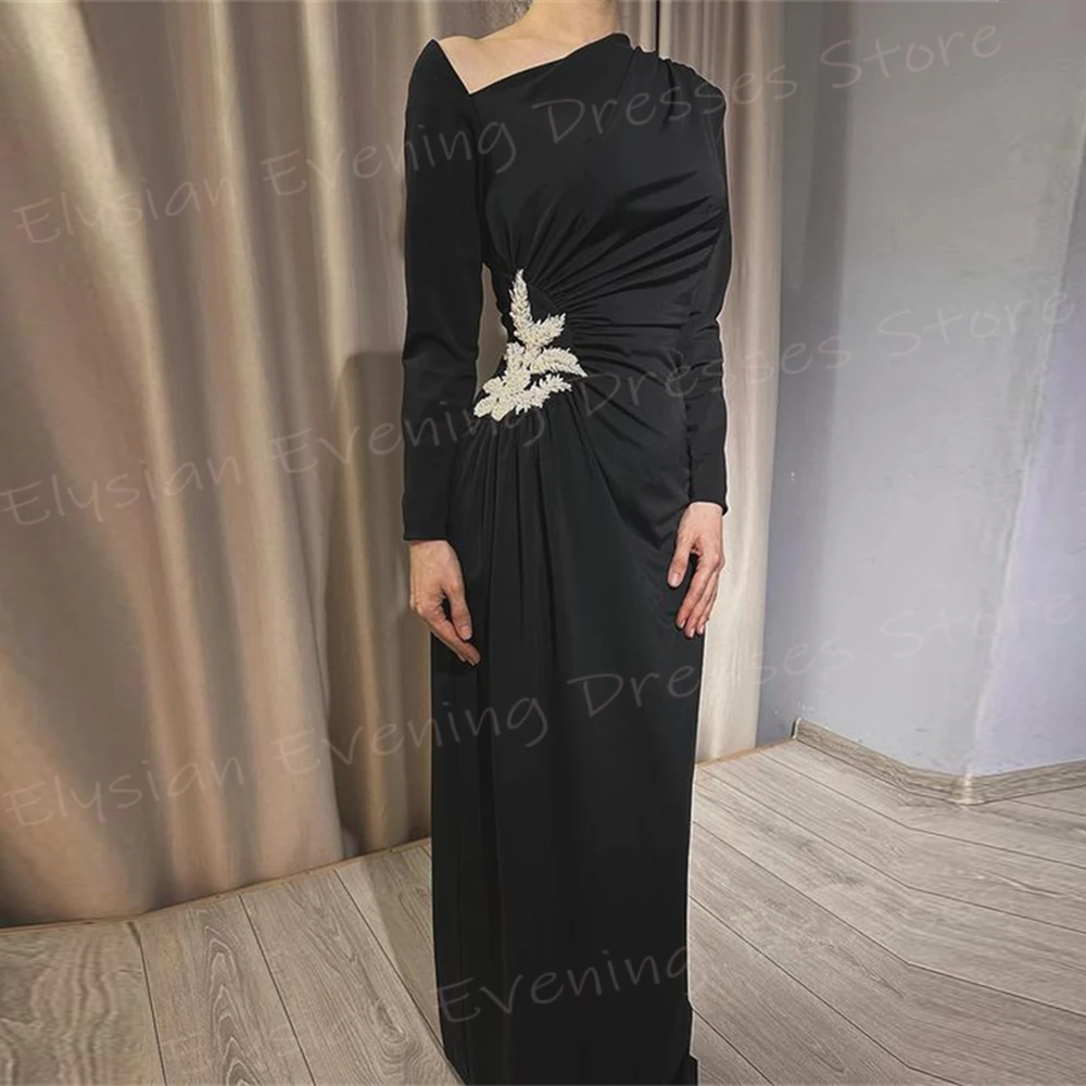 Vestidos sereia manga comprida feminino, vestidos de noite simples, vestidos de baile clássicos, apliques encantadores, preto, charmoso, ocasiões formais