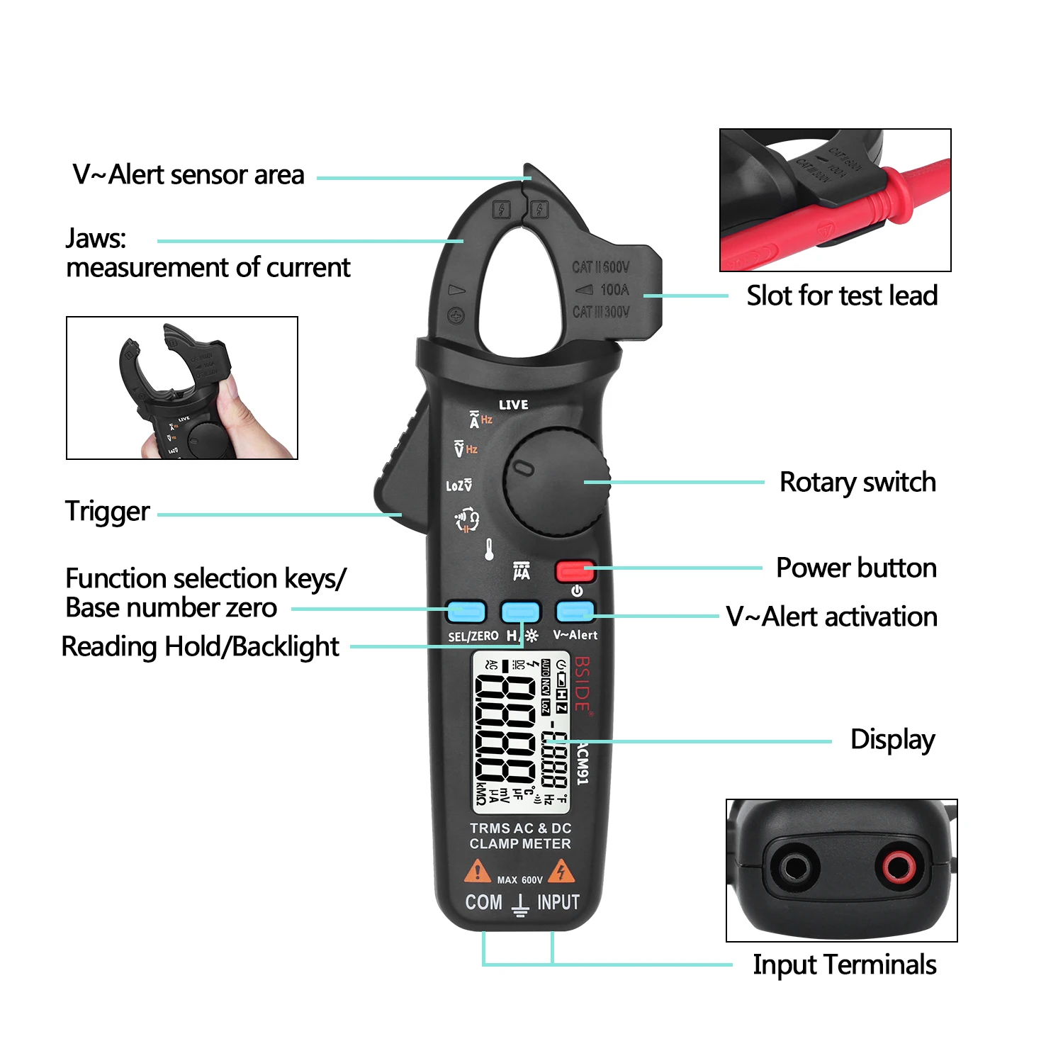 BSIDE Multifunctional Clamp Meter 1mA High Precision Ammeter Clamp T-RMS DC AC Current Car Repair Smart Multimeter Tester