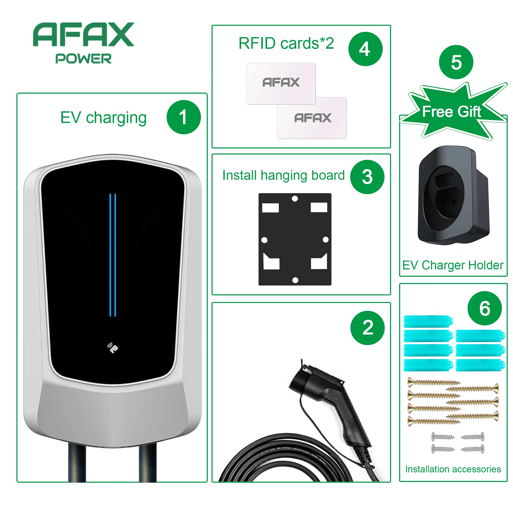 AFAX EV Charging Station 50A Electric Vehicle Car Charger EVSE Wallbox Wallmount 7.6/9.6/12KW Type1 Cable SAE J1772 APP Control