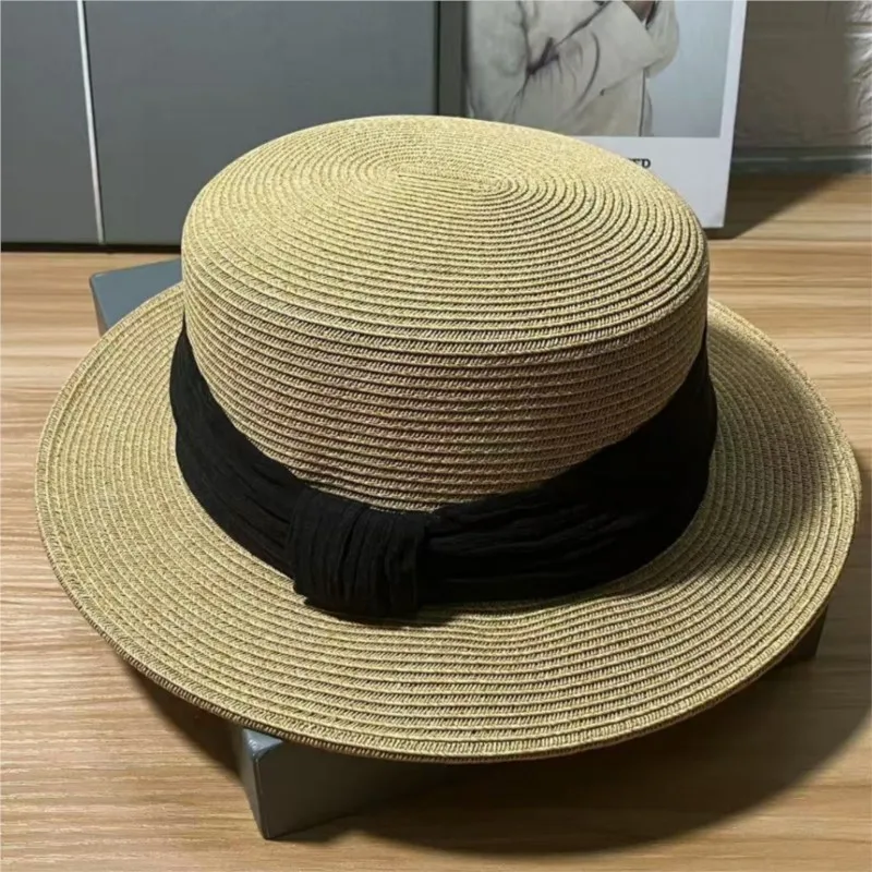

Flat-topped sun-protective hat for women seaside vacation sunshade woven wide-brimmed top paper braid fabric versatile