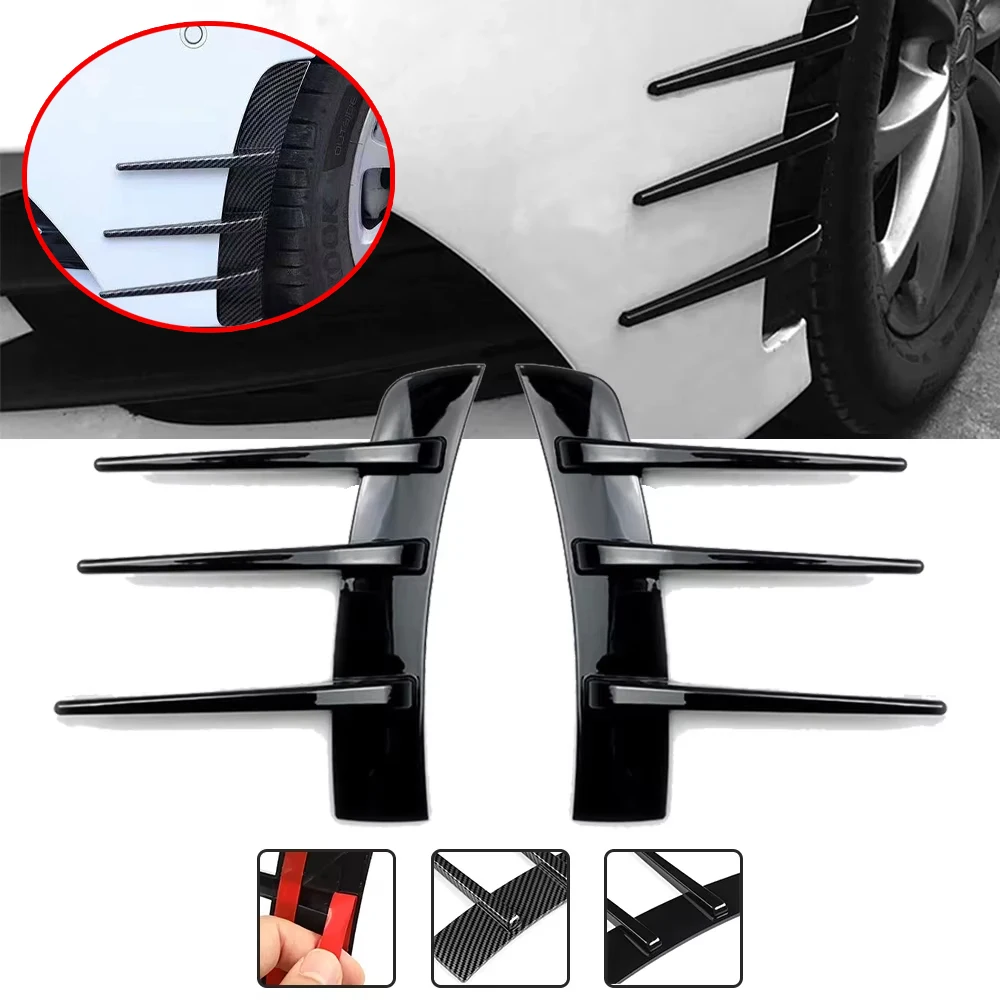 2pcs Universal Car Side Fender Vent Air Wing Cover Trim Glossy Black Front Bumper Side Body Decorative Exterior Accessories