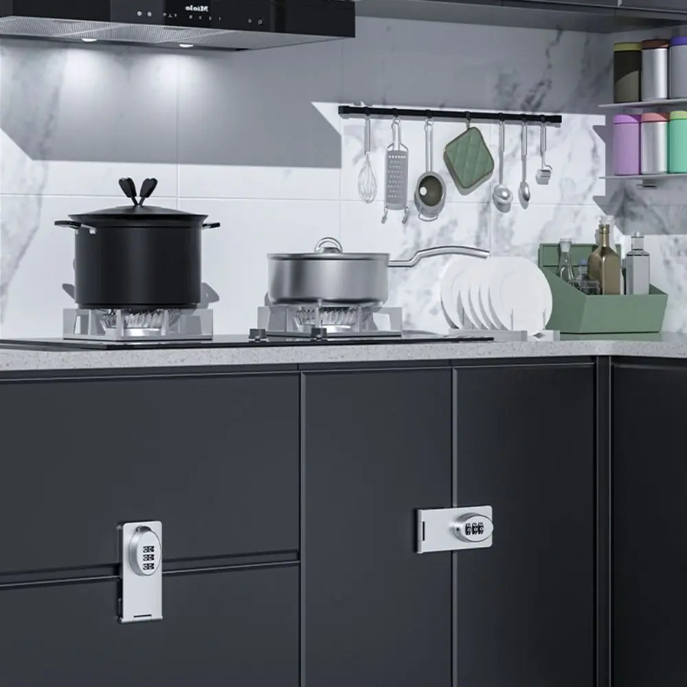 قفل باب خزانة متين مكون من 3 أرقام يحمي قفل برمز مانع االصدأ ABS والفولاذ المقاوم للصدأ أقفال أمان للأطفال لخزانة الملابس #5