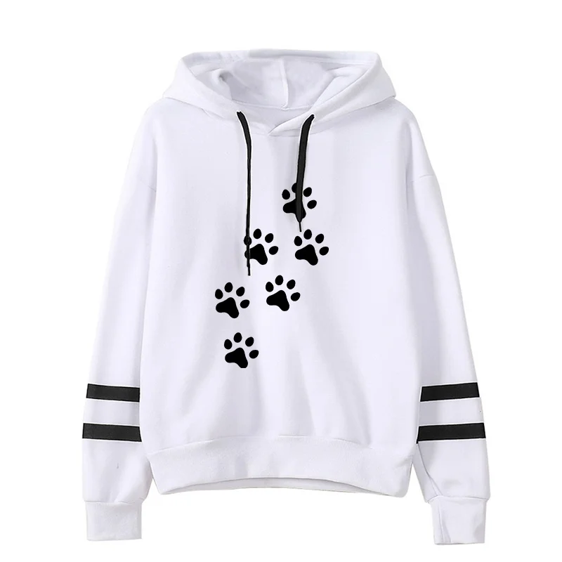 

Autumn/Winter Women's Fashion Hoodie Casual Loose Sweater Long Sleeve Printed Cat Paw Hooded Size for Teenagers