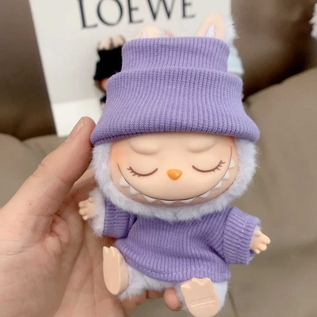 17 cm Mini Plüsch Puppe Kleidung Outfit Zubehör Für Korea Kpop Labubu Idol Sitzende Party V1 V2 Herbst onesie hut set Kleidung