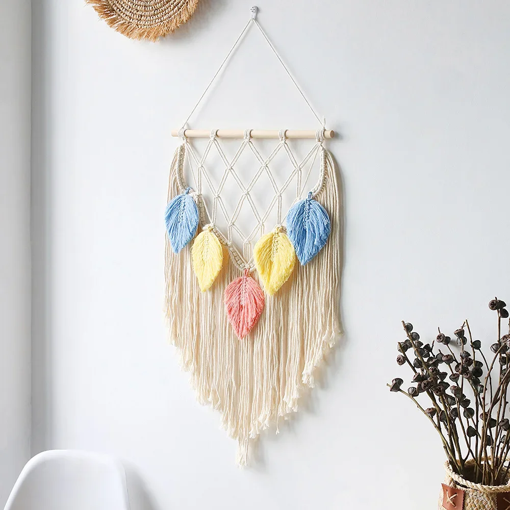 Bohemian Colored Leaf Tapestry Woven Wall Decor ins Woven Cotton Thread Tapestry Christmas Decor Home