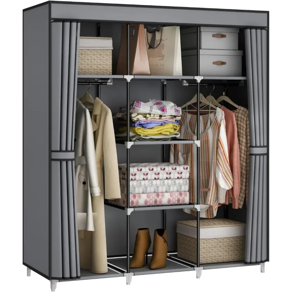 Capacity Portable Closet Wardrobe with Non-Woven Fabric Cover, Hanging Rods, Shelves - Black Clothes Storage Organizer