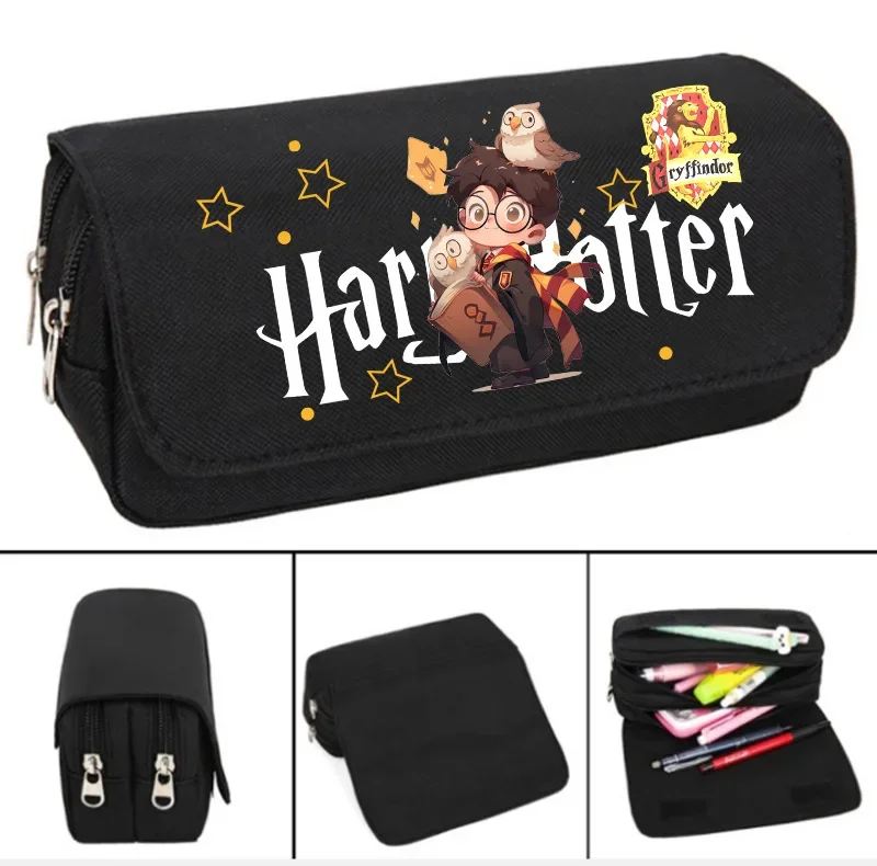 Harried Large Capacity Pencil Case Anime Figure Potters Hermione Print Multi-functional Pencil Cases Student Stationery Supplies