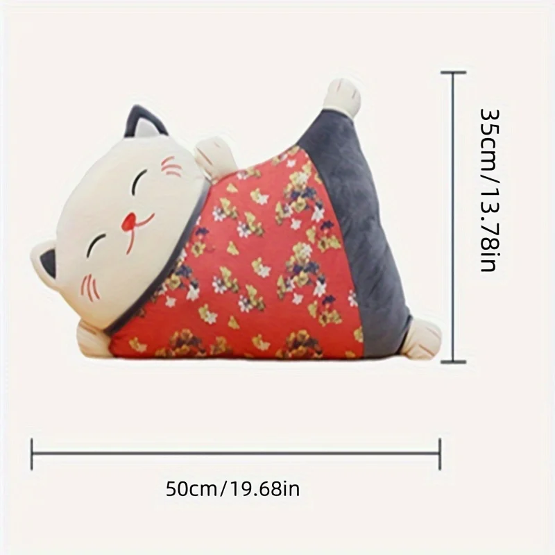 Almohada de gato de la suerte de estilo japonés, cojín trasero de sofá de doble uso, cinturón de asiento de oficina, cojín de cintura, almohada lumbar para coche