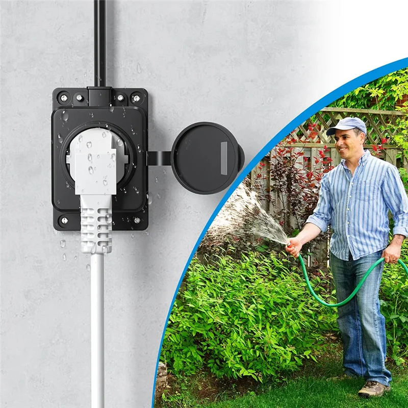 REPLA-4Pcs European Outdoor Power Socket Waterproof With Rain Cover IP54 Industrial Extension Power Strip For Garden