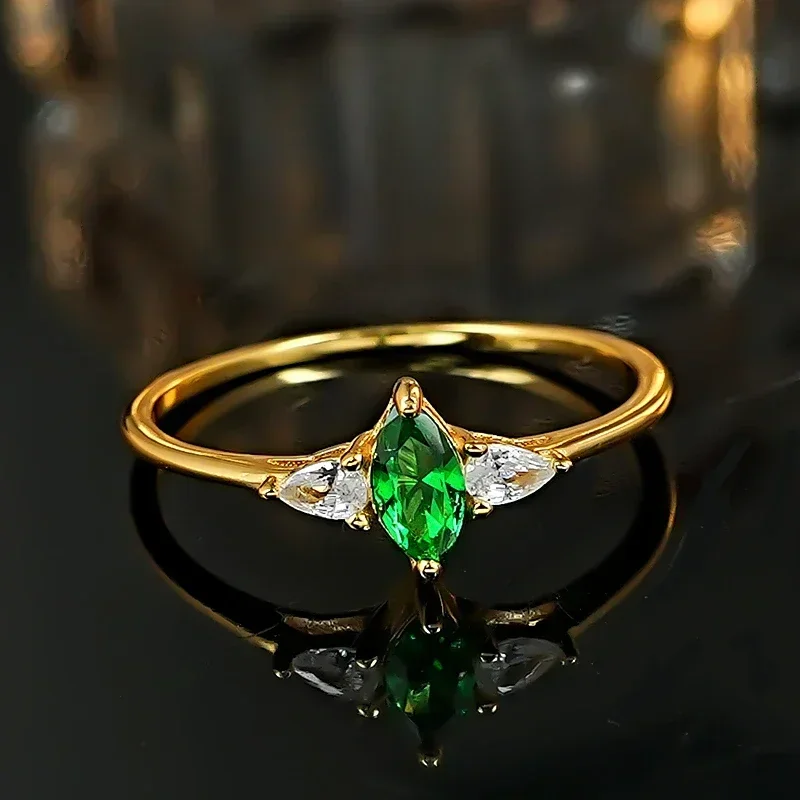 Light luxury green tourmaline horse eye 925 silver ring set with high carbon diamond, compact and versatile,elegant and feminine